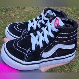 Sz 7.0 Toddler Kids VANS SK8-HI Black Suede/Canvas Shoes